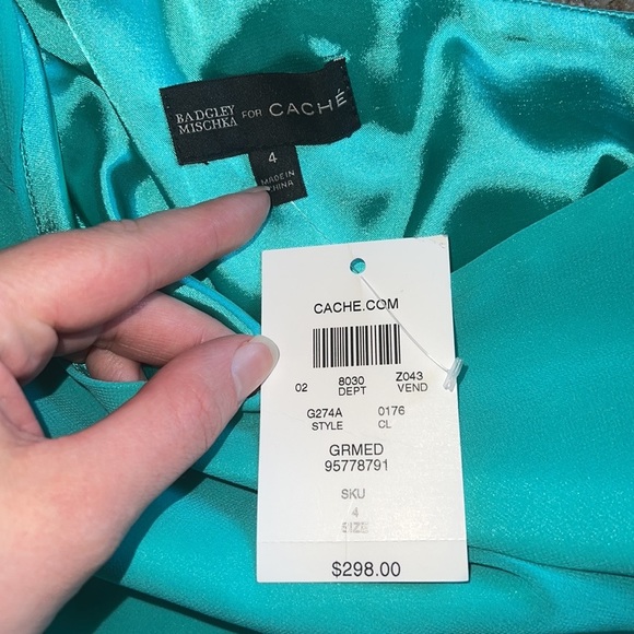 Badgley Mischka for Cache formal gown one shoulder teal turquoise aqua NWT👗 - Picture 14 of 16